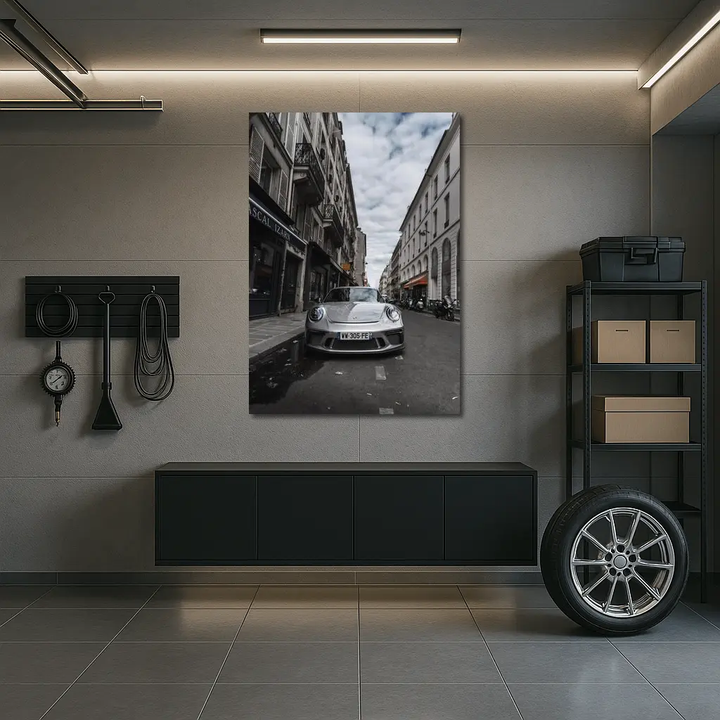 Porsche 911 Silver on Paris Street – Wall Art