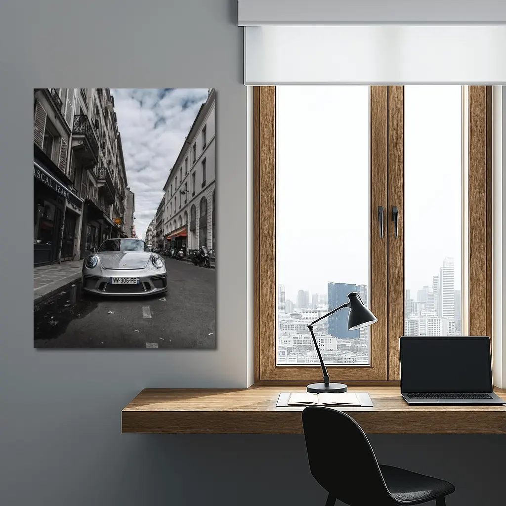 Porsche 911 Silver on Paris Street – Wall Art
