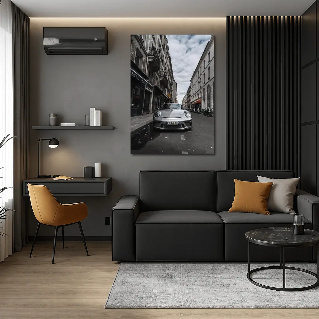 Porsche 911 Silver on Paris Street – Wall Art