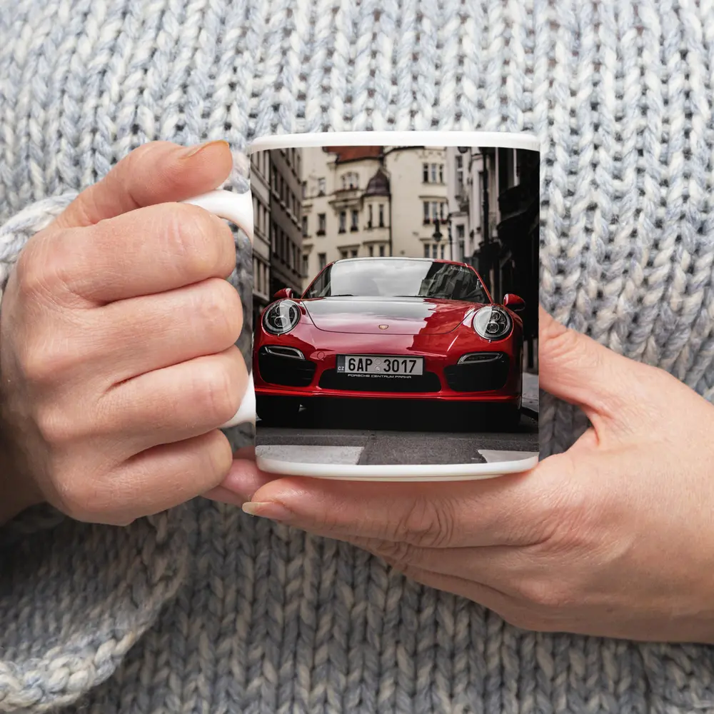 Red Porsche 911 Prague City Street – Mugs