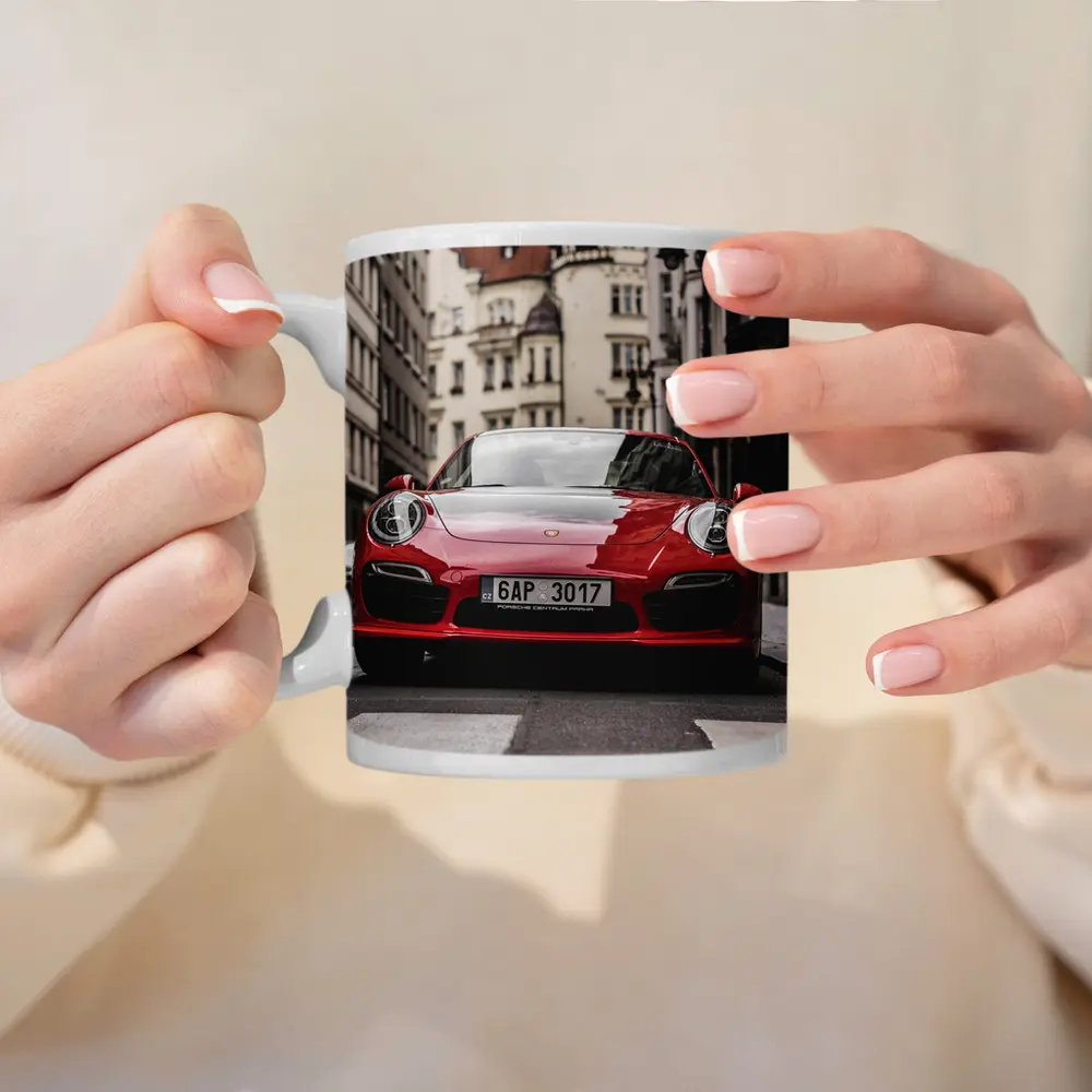 Red Porsche 911 Prague City Street – Mugs