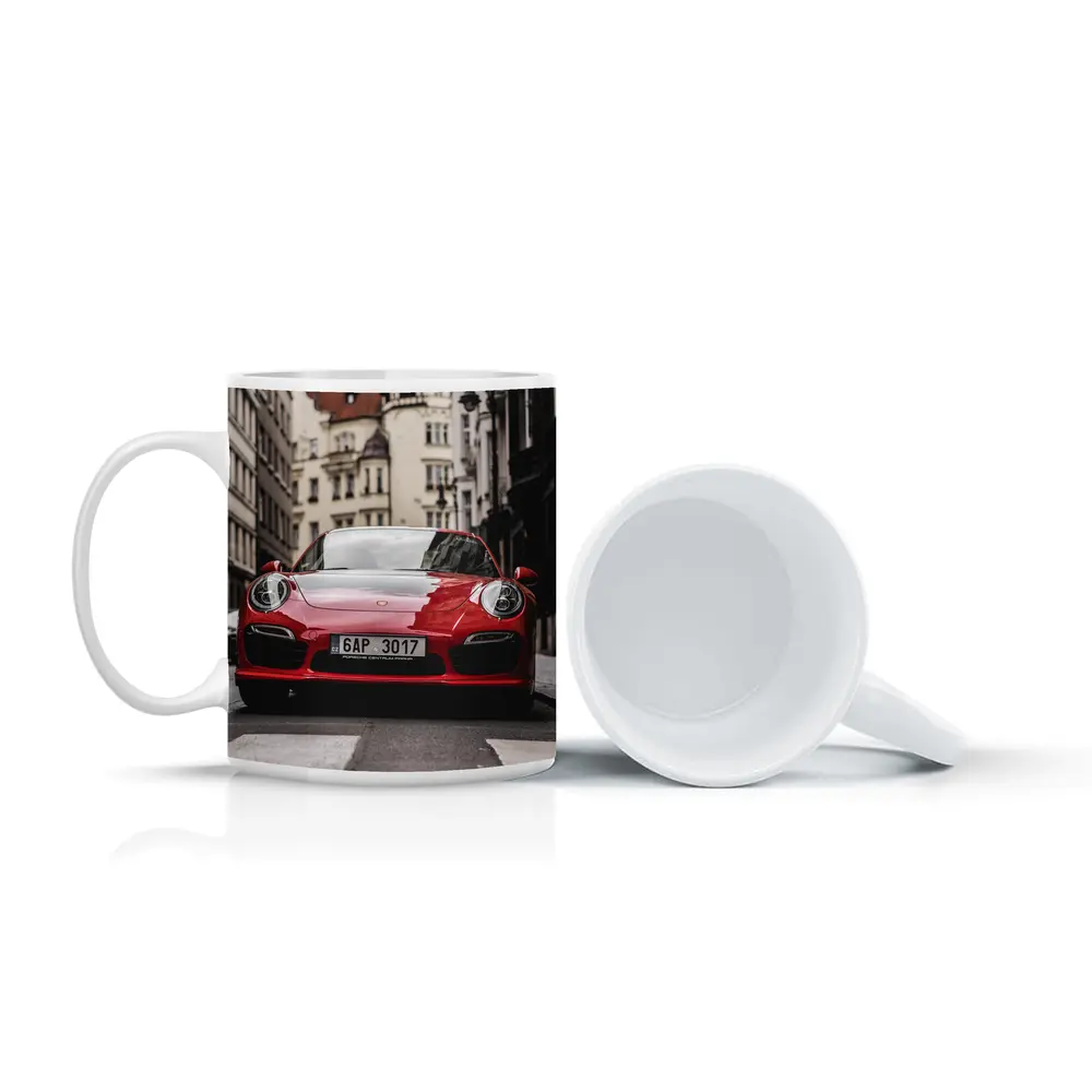 Red Porsche 911 Prague City Street – Mugs