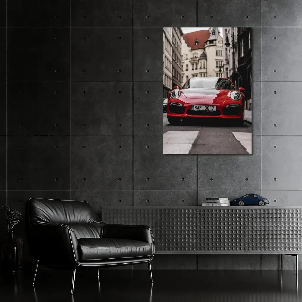 Red Porsche 911 Prague City Street – Wall Art