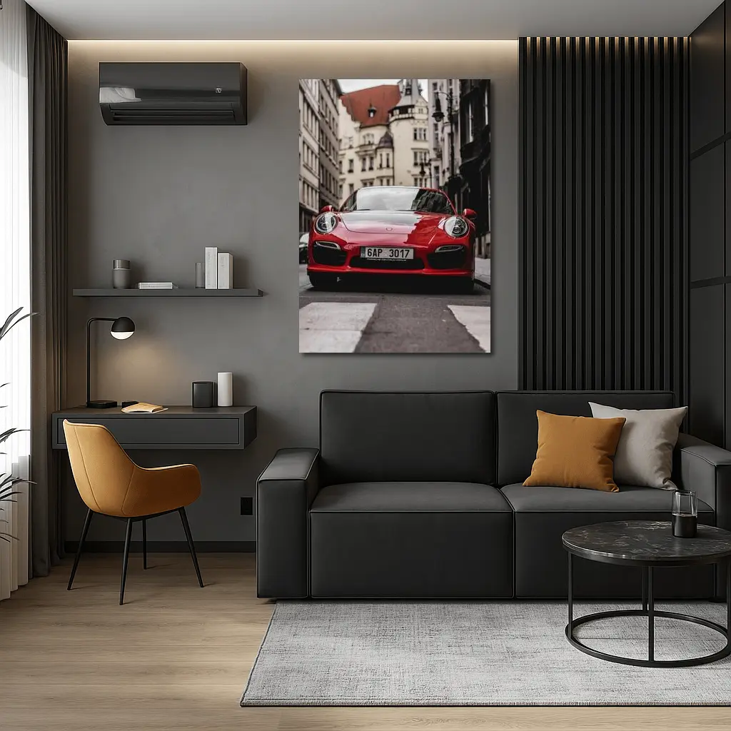 Red Porsche 911 Prague City Street – Wall Art