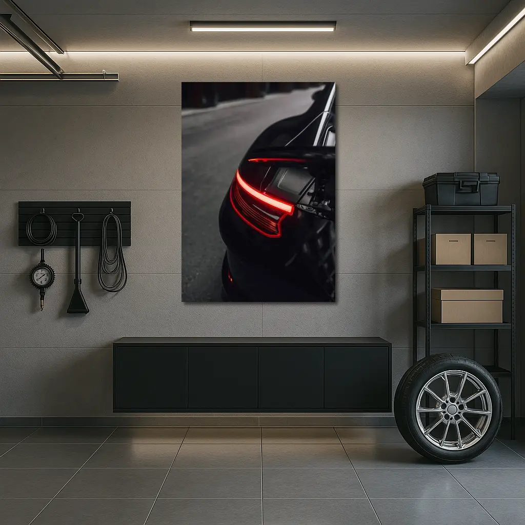 Porsche 911 Black Tail Light Dark Street – Wall Art