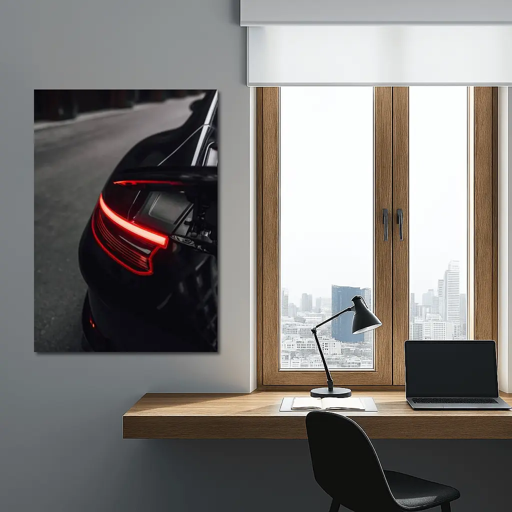 Porsche 911 Black Tail Light Dark Street – Wall Art