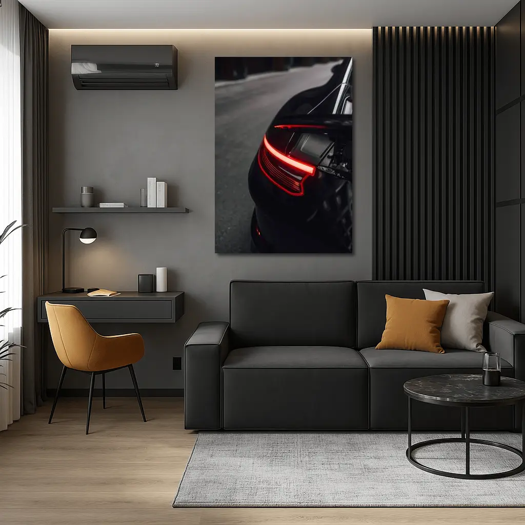 Porsche 911 Black Tail Light Dark Street – Wall Art