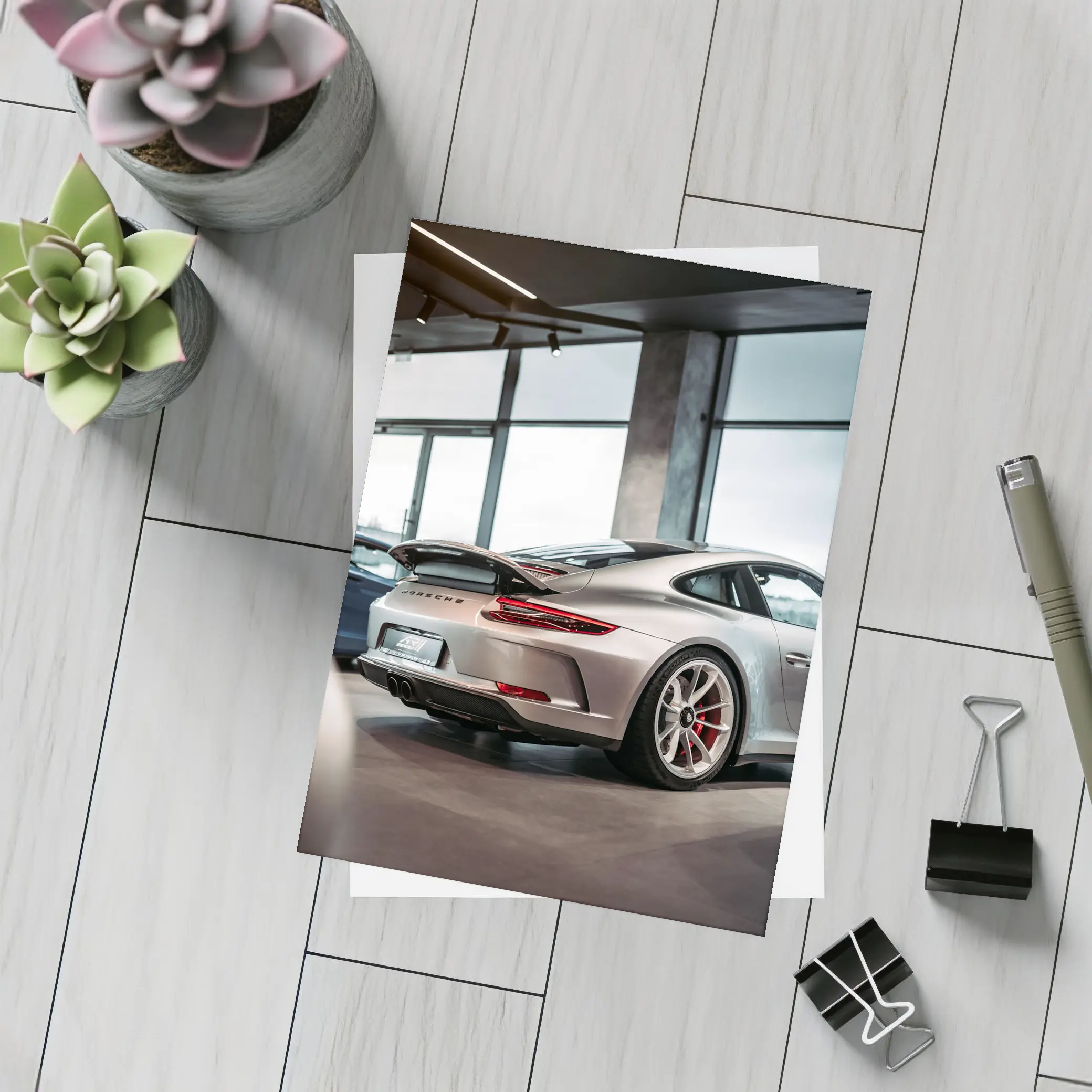 Porsche 911 GT3 Silver Inside Dealership – Postcards
