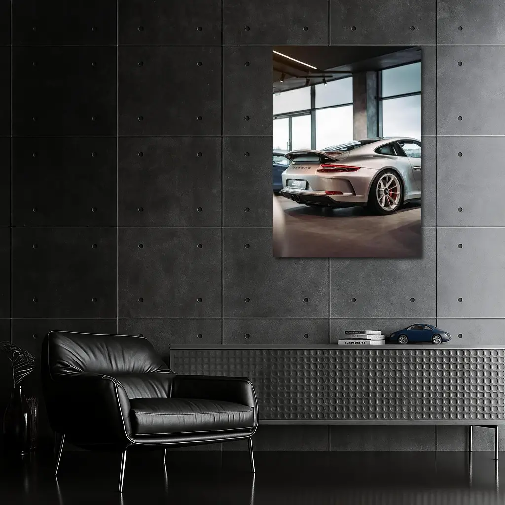 Porsche 911 GT3 Silver Inside Dealership – Wall Art