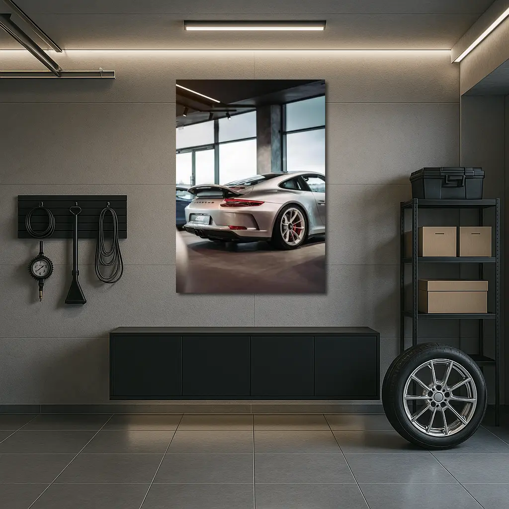 Porsche 911 GT3 Silver Inside Dealership – Wall Art