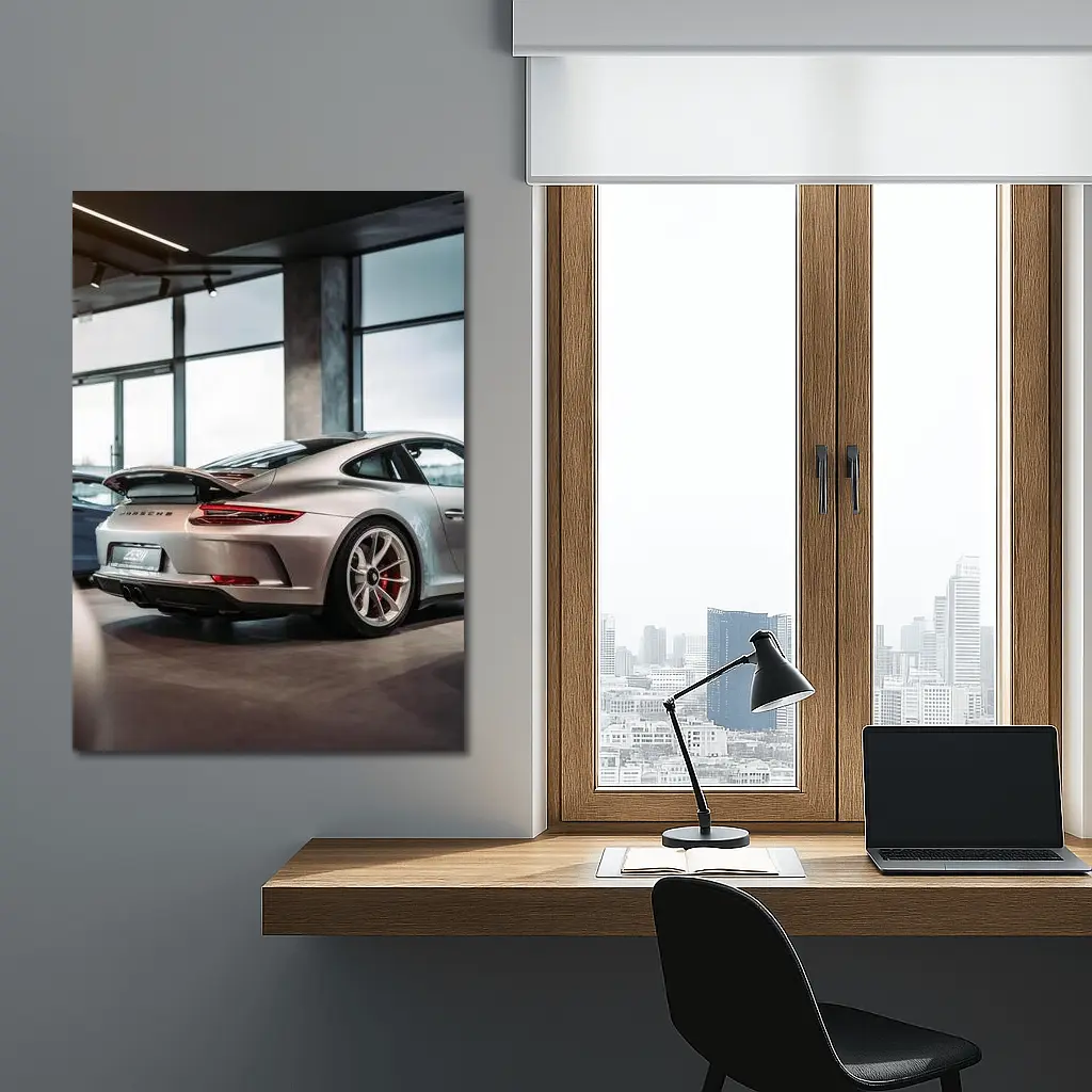 Porsche 911 GT3 Silver Inside Dealership – Wall Art