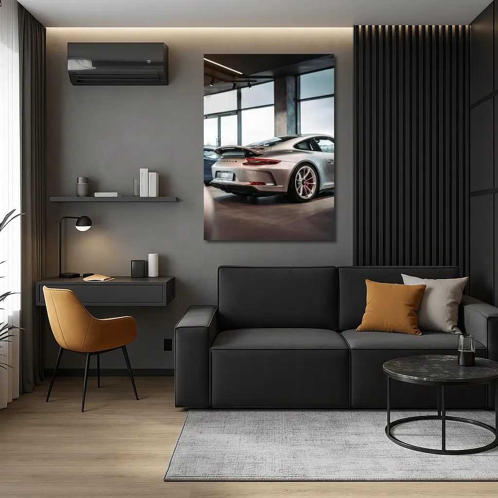 Porsche 911 GT3 Silver Inside Dealership – Wall Art