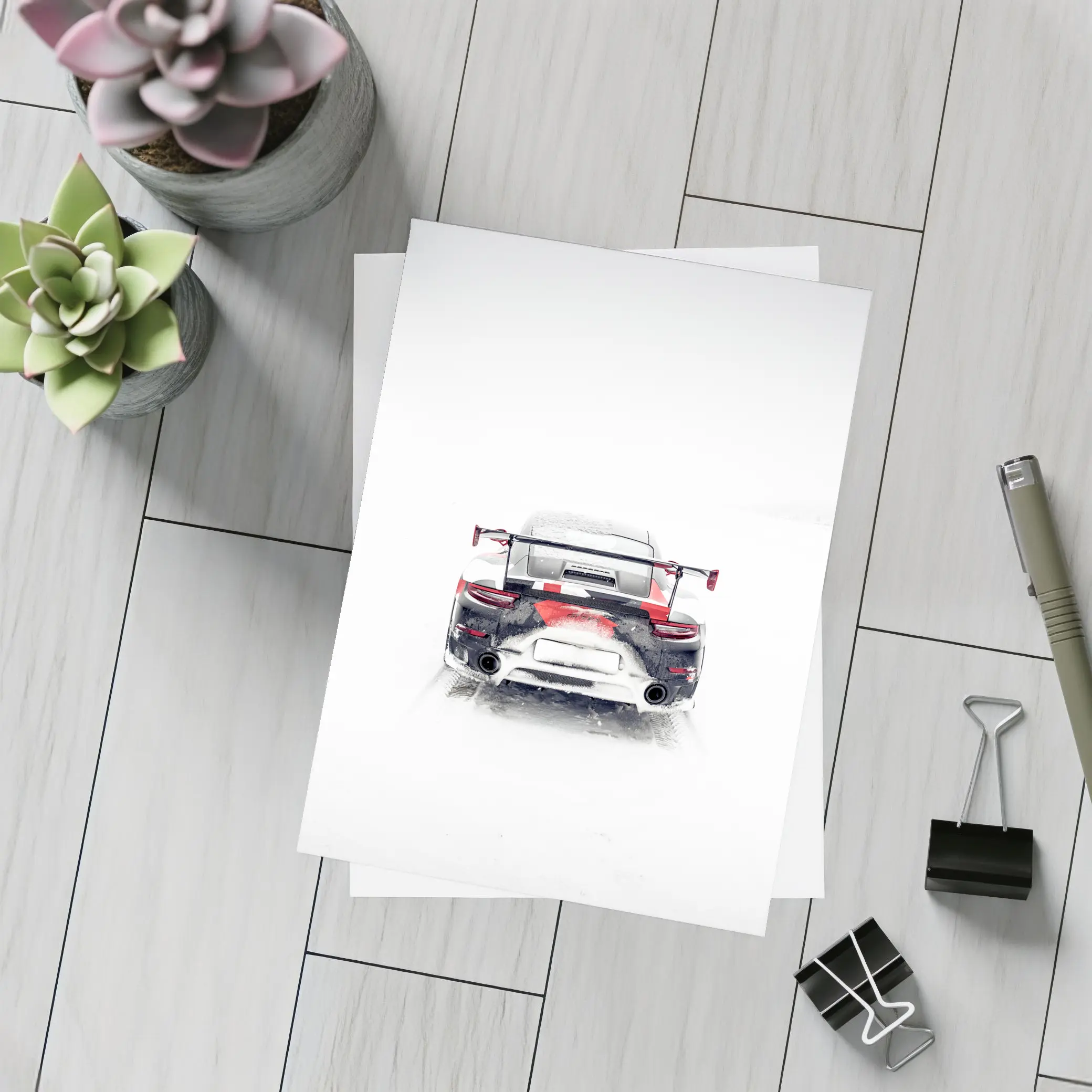 Porsche 911 GT2 RS Snow Winter Rear – Postcards