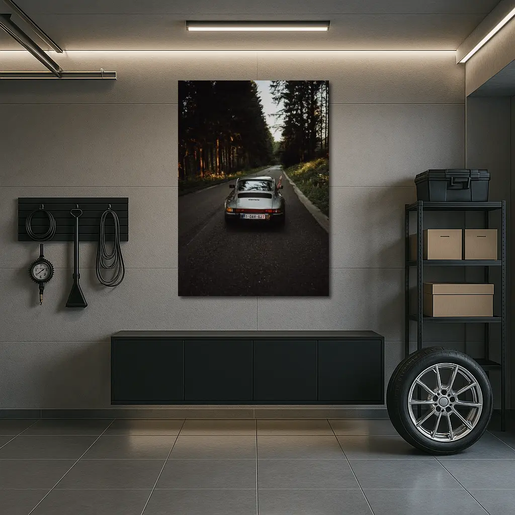 Porsche 911 Carrera on Forest Road – Wall Art