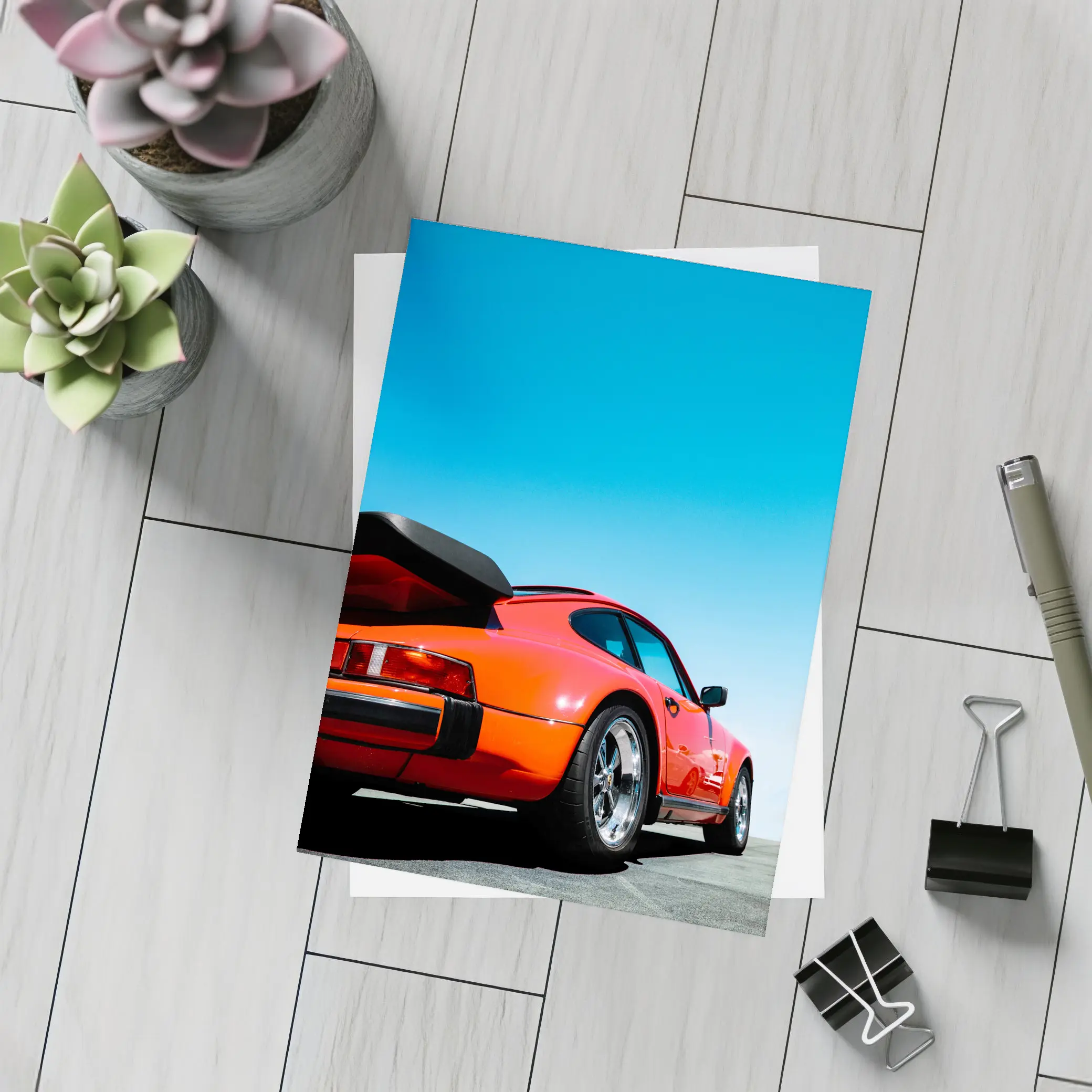 Porsche 911 Orange Sports Car Blue Sky – Postcards