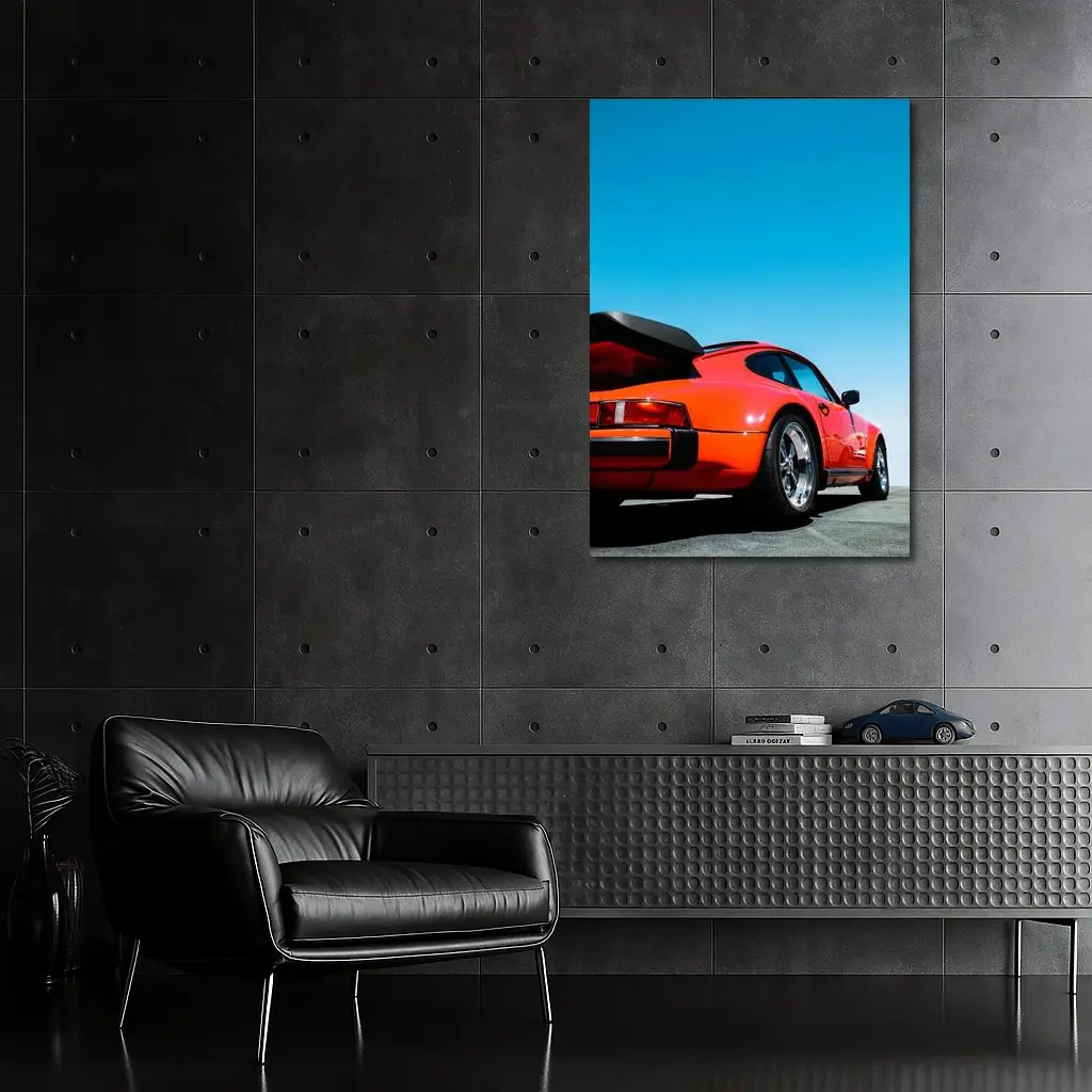 Porsche 911 Orange Sports Car Blue Sky – Wall Art