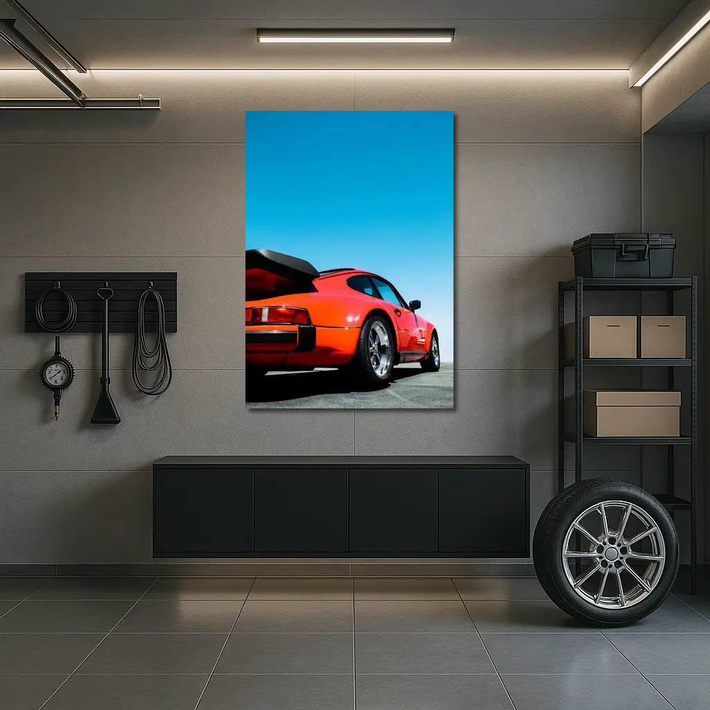 Porsche 911 Orange Sports Car Blue Sky – Wall Art