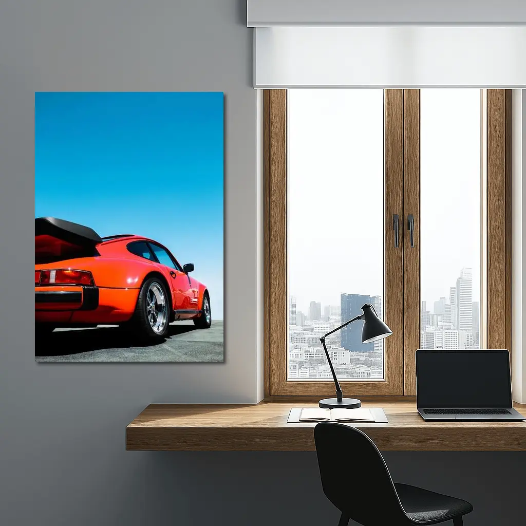 Porsche 911 Orange Sports Car Blue Sky – Wall Art