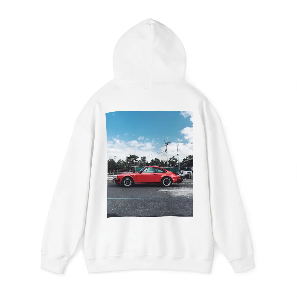 Red Porsche 911 Parked Under Blue Sky – Hoodies