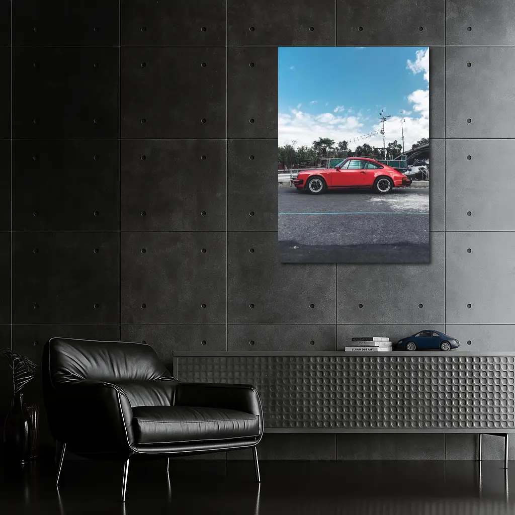Red Porsche 911 Parked Under Blue Sky – Wall Art