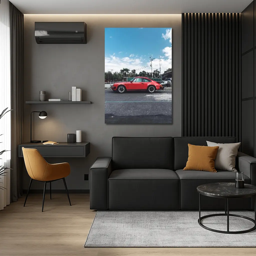 Red Porsche 911 Parked Under Blue Sky – Wall Art