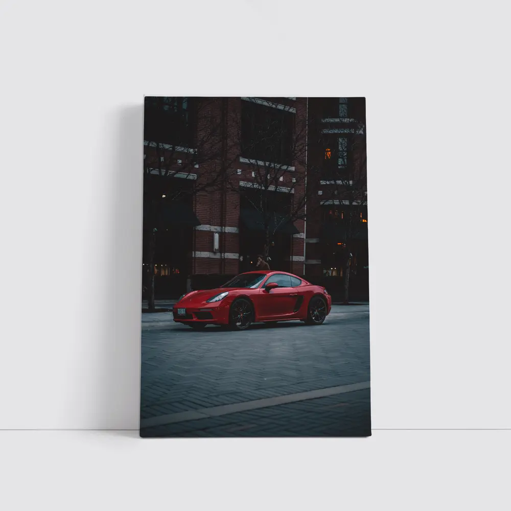 Red Porsche Cayman Urban Street Night – Wall Art