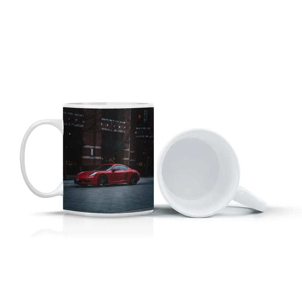Red Porsche Cayman Urban Street Night – Mugs