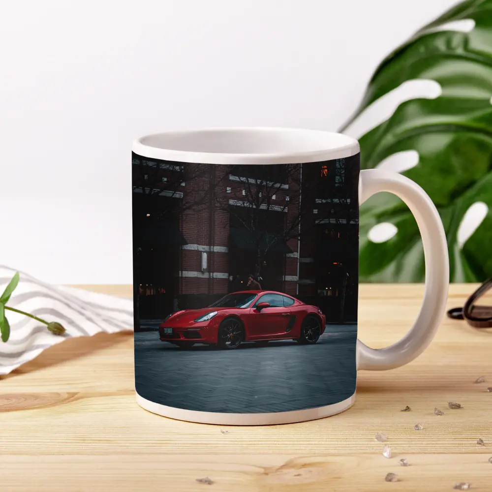 Red Porsche Cayman Urban Street Night – Mugs