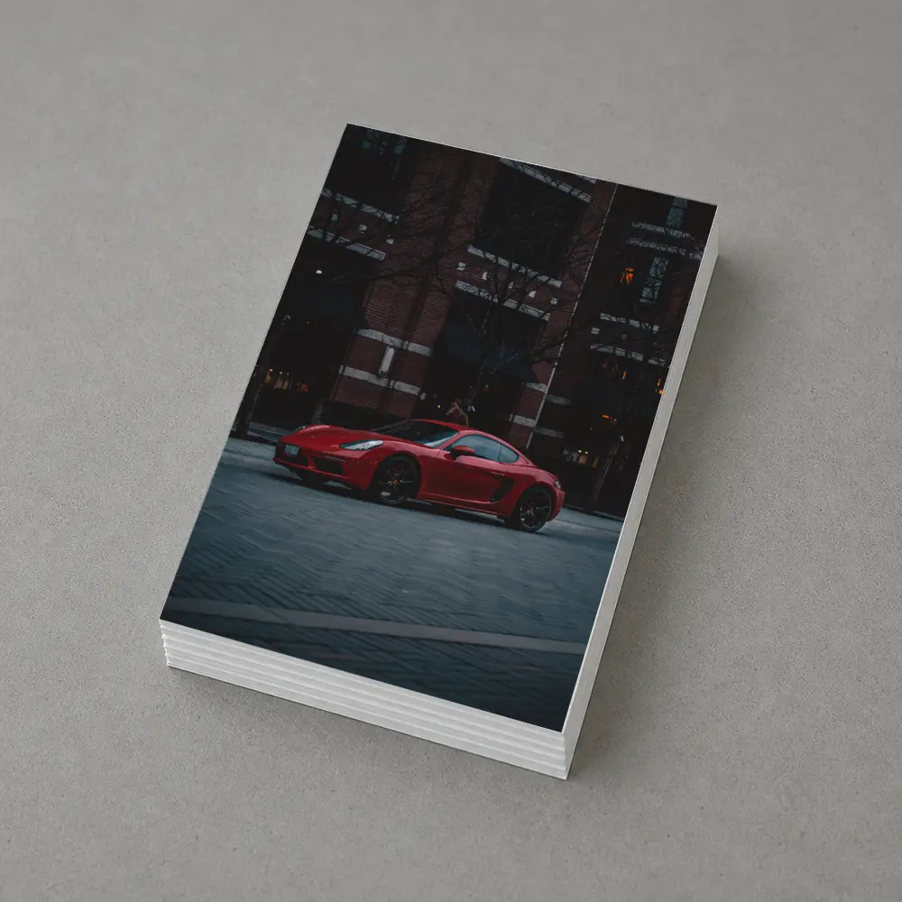 Red Porsche Cayman Urban Street Night – Postcards