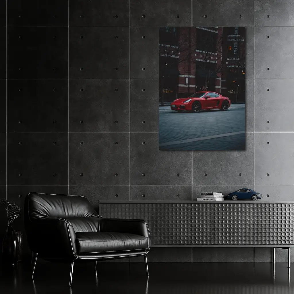 Red Porsche Cayman Urban Street Night – Wall Art