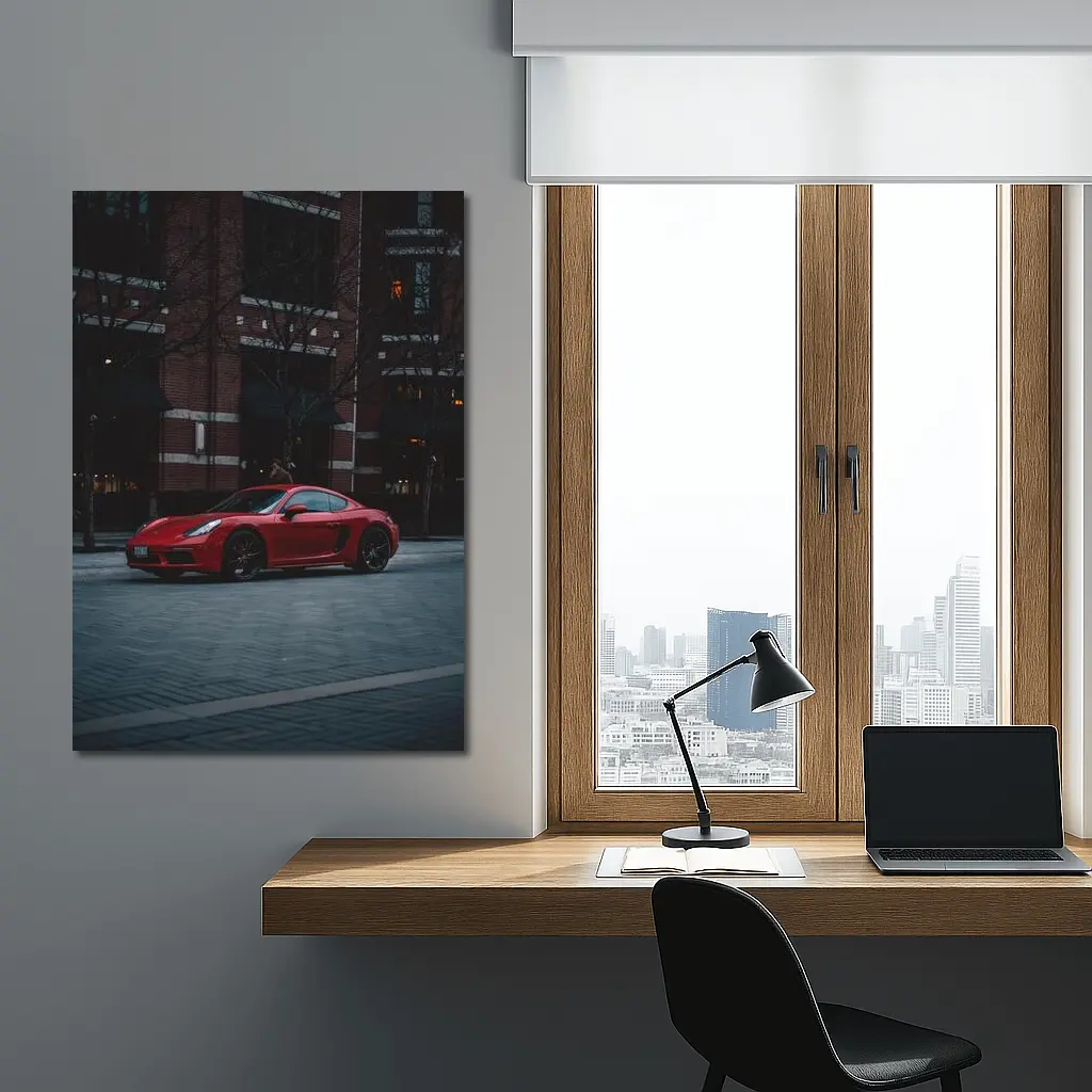 Red Porsche Cayman Urban Street Night – Wall Art