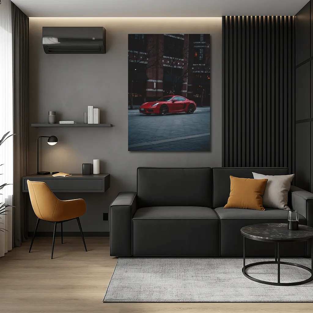 Red Porsche Cayman Urban Street Night – Wall Art