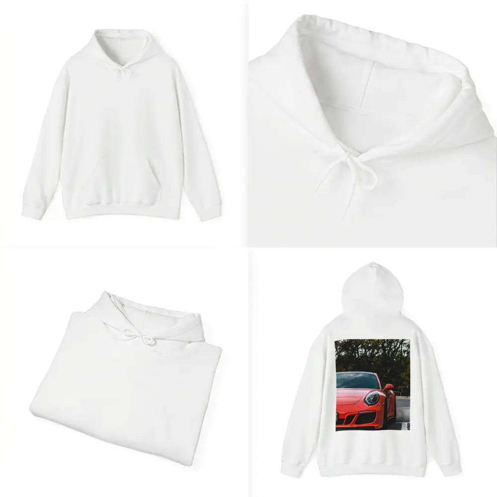 Red Porsche 911 Parked Street Trees – Hoodies