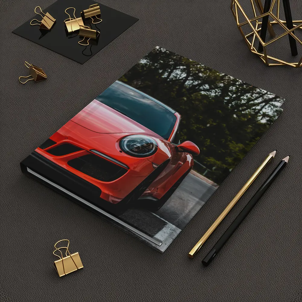 Red Porsche 911 Parked Street Trees – Notebooks