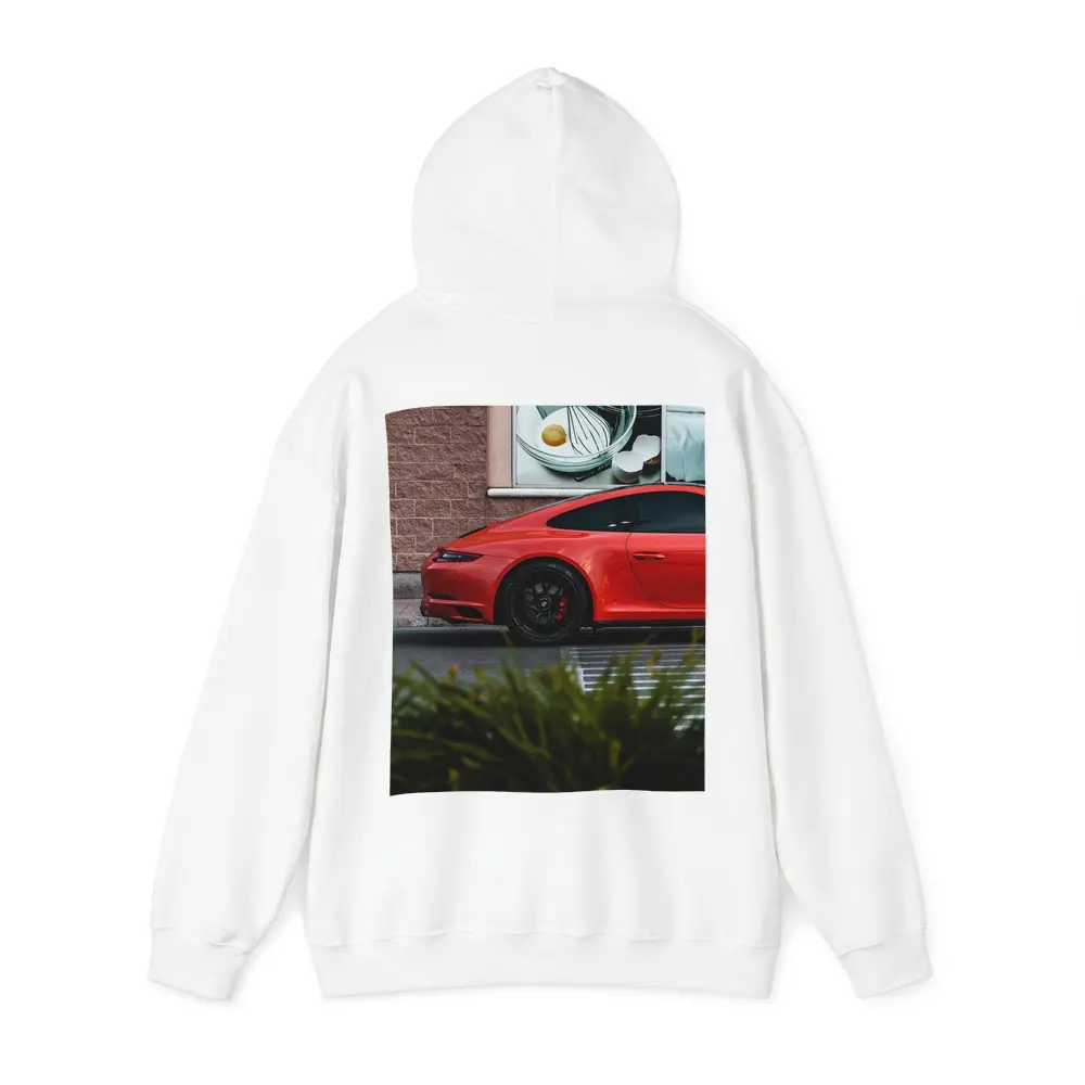 Red Porsche 911 Parked Urban Street Scene – Hoodies