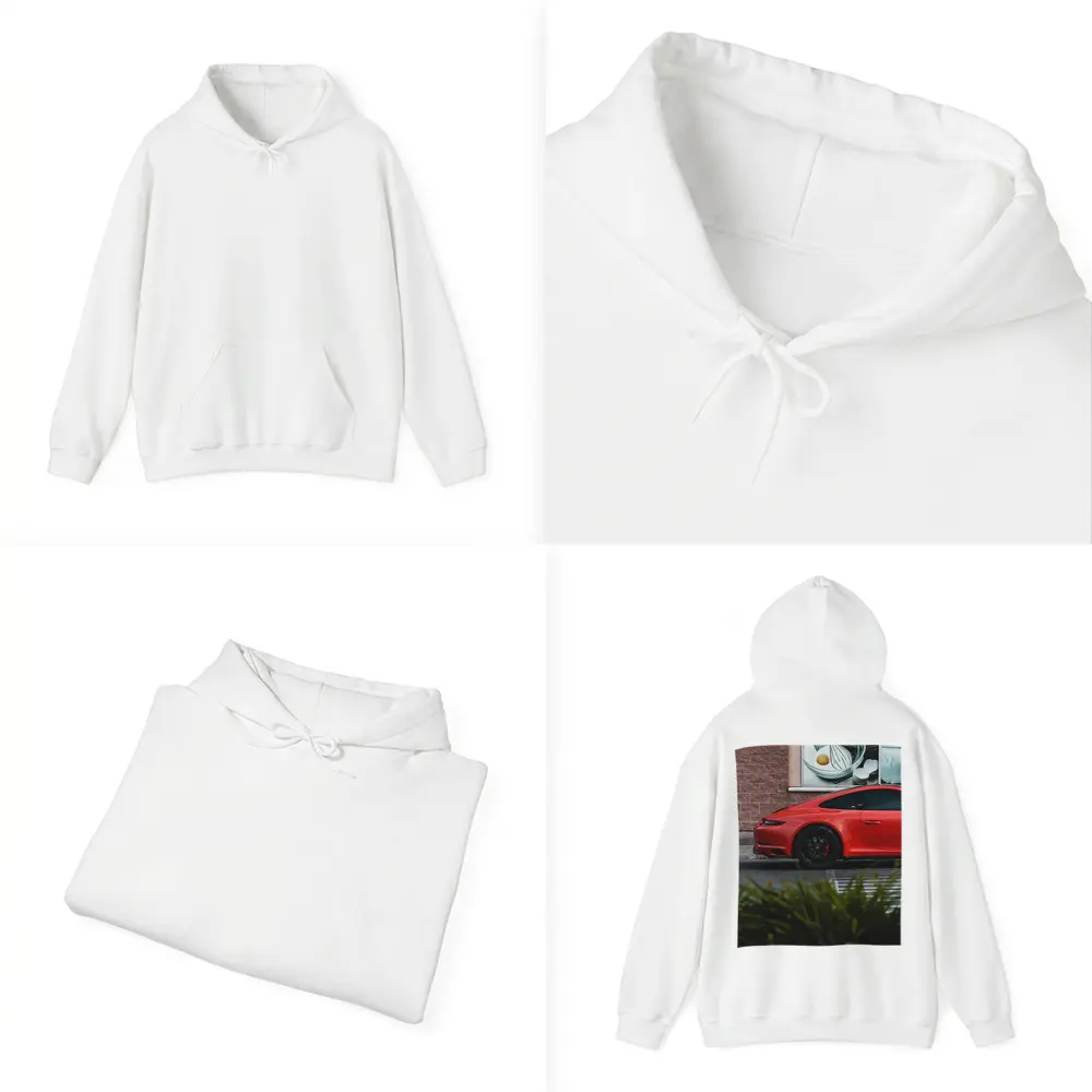 Red Porsche 911 Parked Urban Street Scene – Hoodies