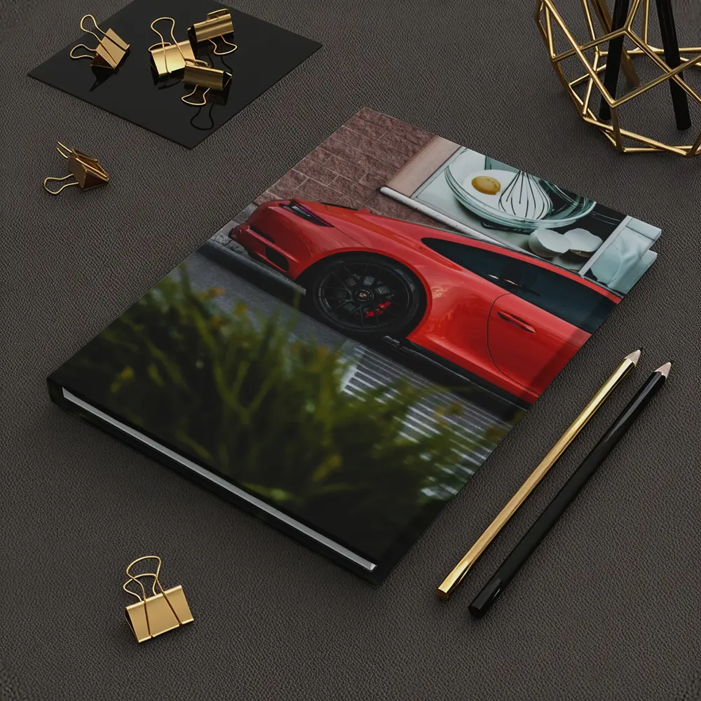 Red Porsche 911 Parked Urban Street Scene – Notebooks