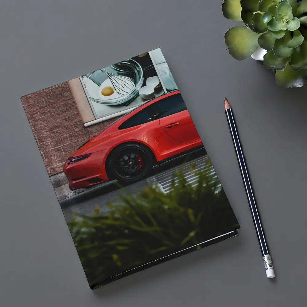 Red Porsche 911 Parked Urban Street Scene – Notebooks