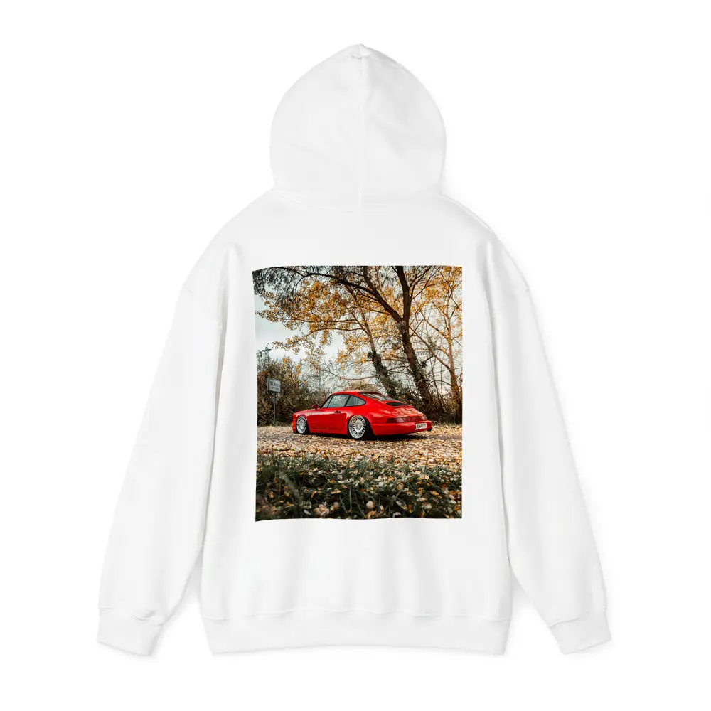 Red Porsche 911 Parked Among Autumn Leaves – Hoodies