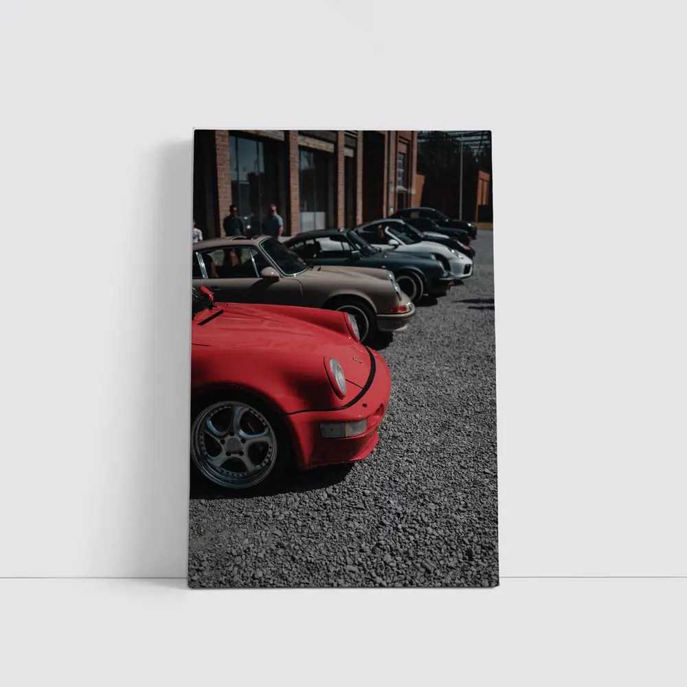 Porsche 911 Fleet Parked Urban Gravel Lot – Wall Art