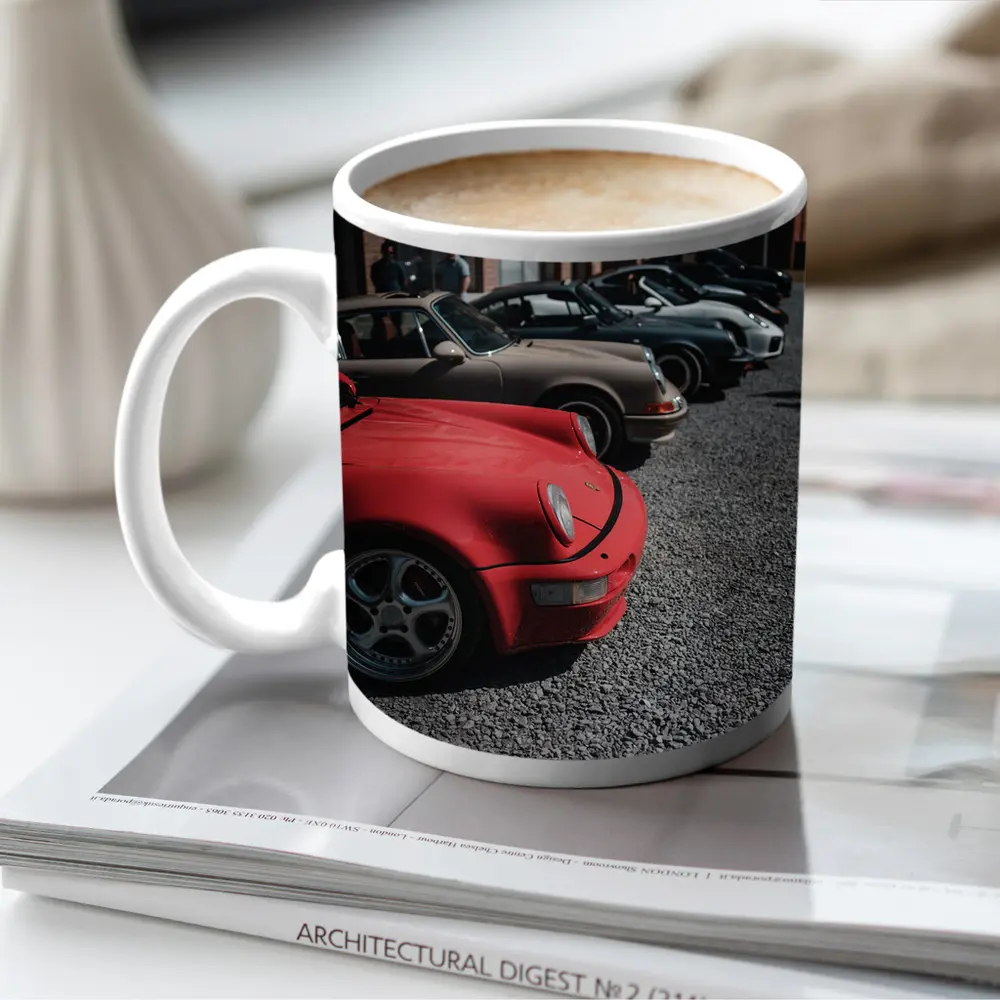 Porsche 911 Fleet Parked Urban Gravel Lot – Mugs