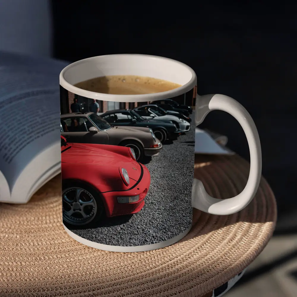 Porsche 911 Fleet Parked Urban Gravel Lot – Mugs