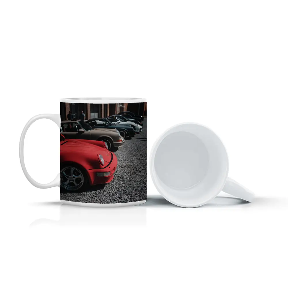 Porsche 911 Fleet Parked Urban Gravel Lot – Mugs