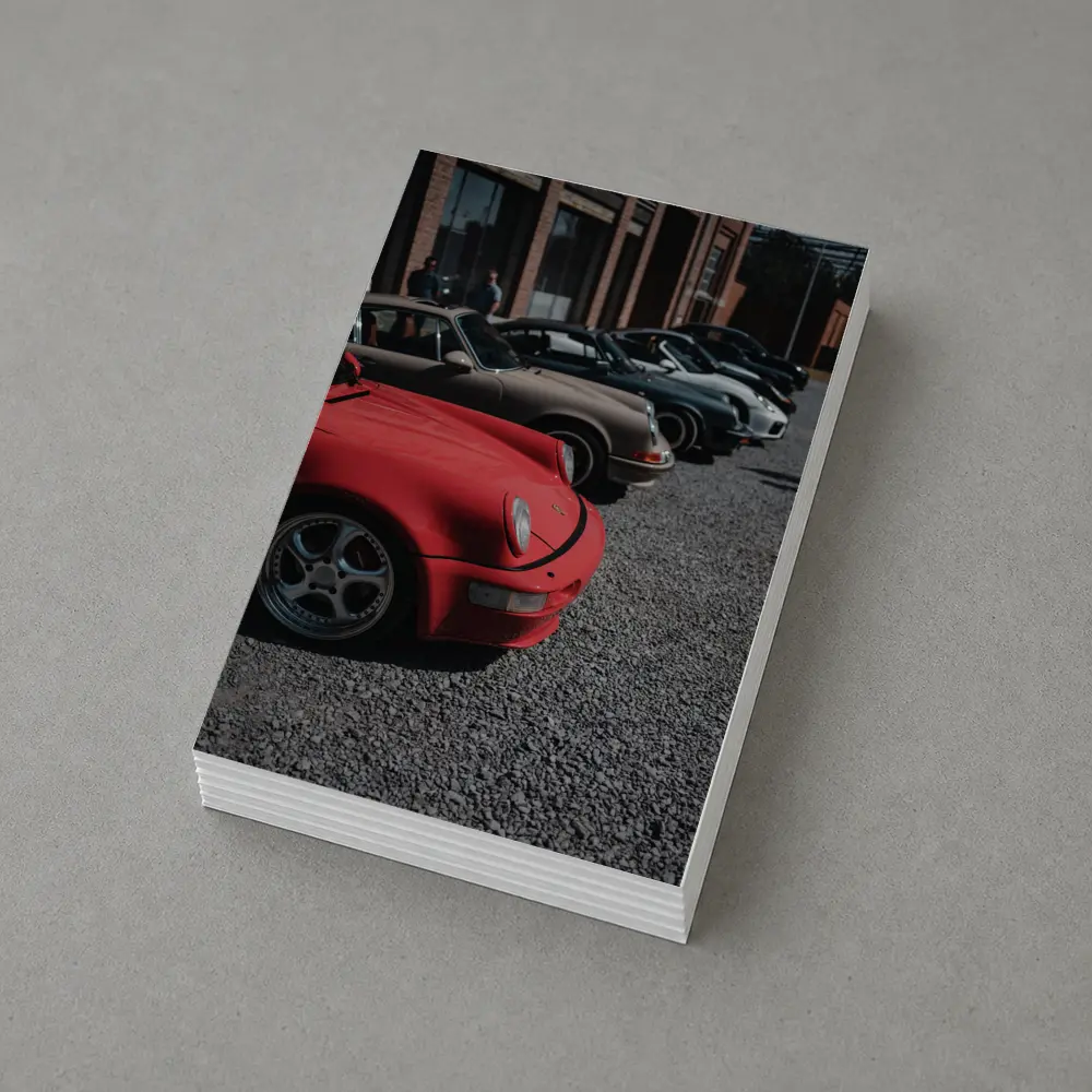 Porsche 911 Fleet Parked Urban Gravel Lot – Postcards
