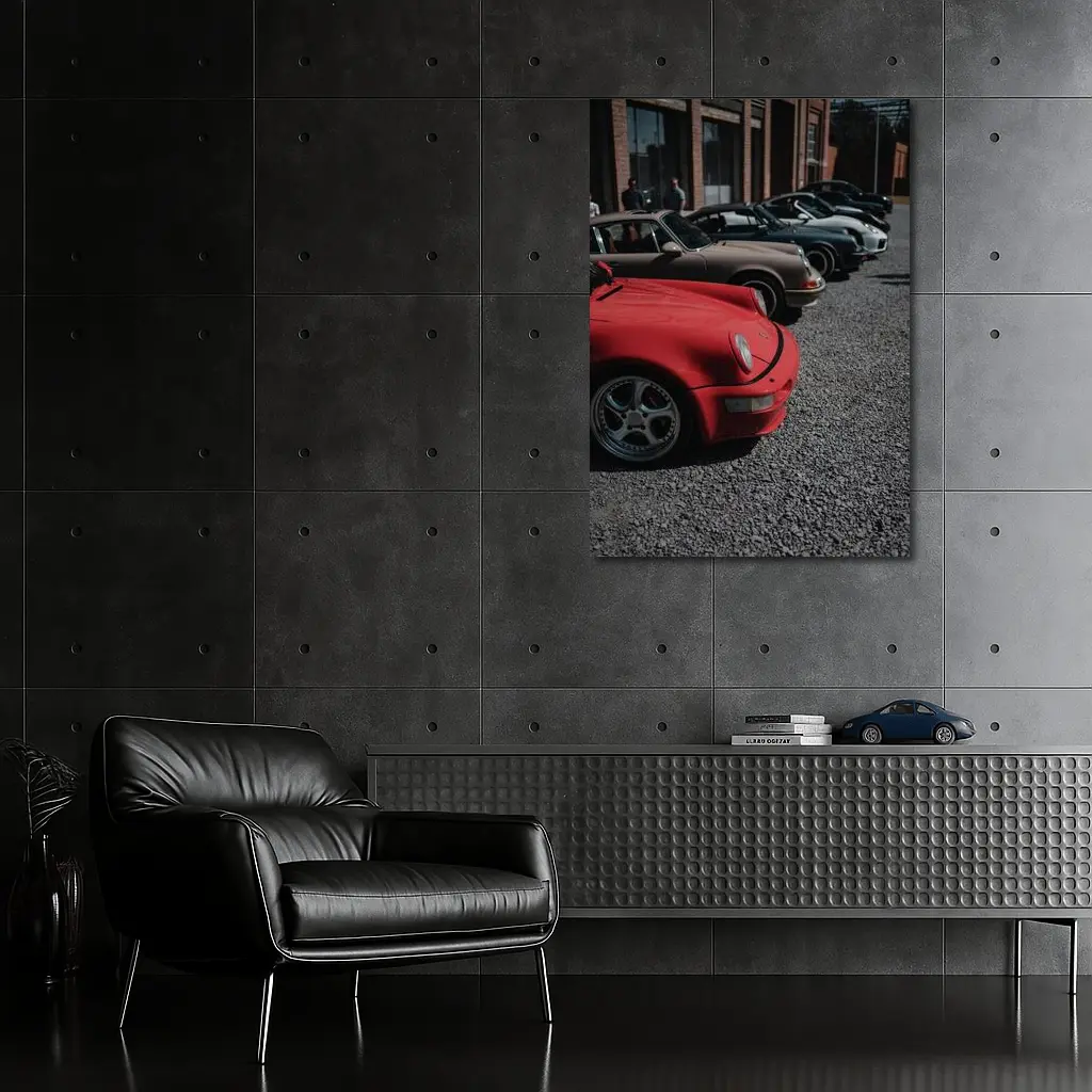 Porsche 911 Fleet Parked Urban Gravel Lot – Wall Art