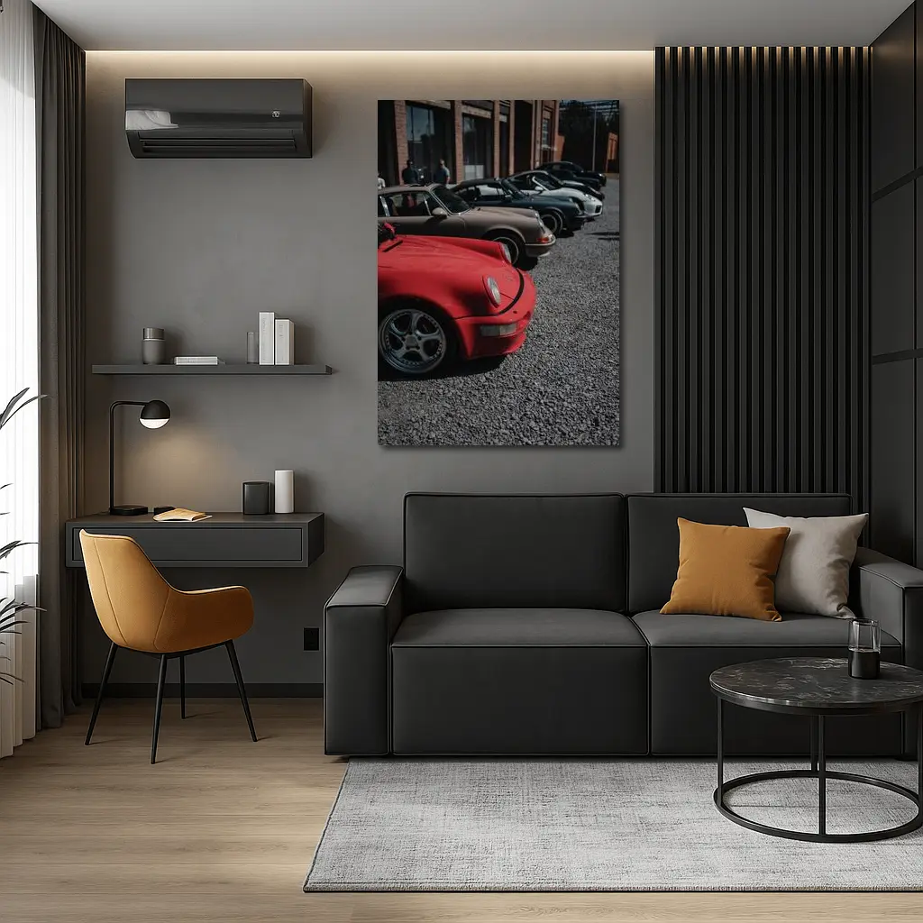 Porsche 911 Fleet Parked Urban Gravel Lot – Wall Art