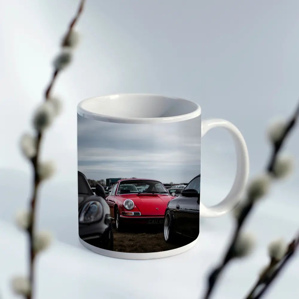 Red Porsche 911 Classic Car Meet Outdoors – Mugs