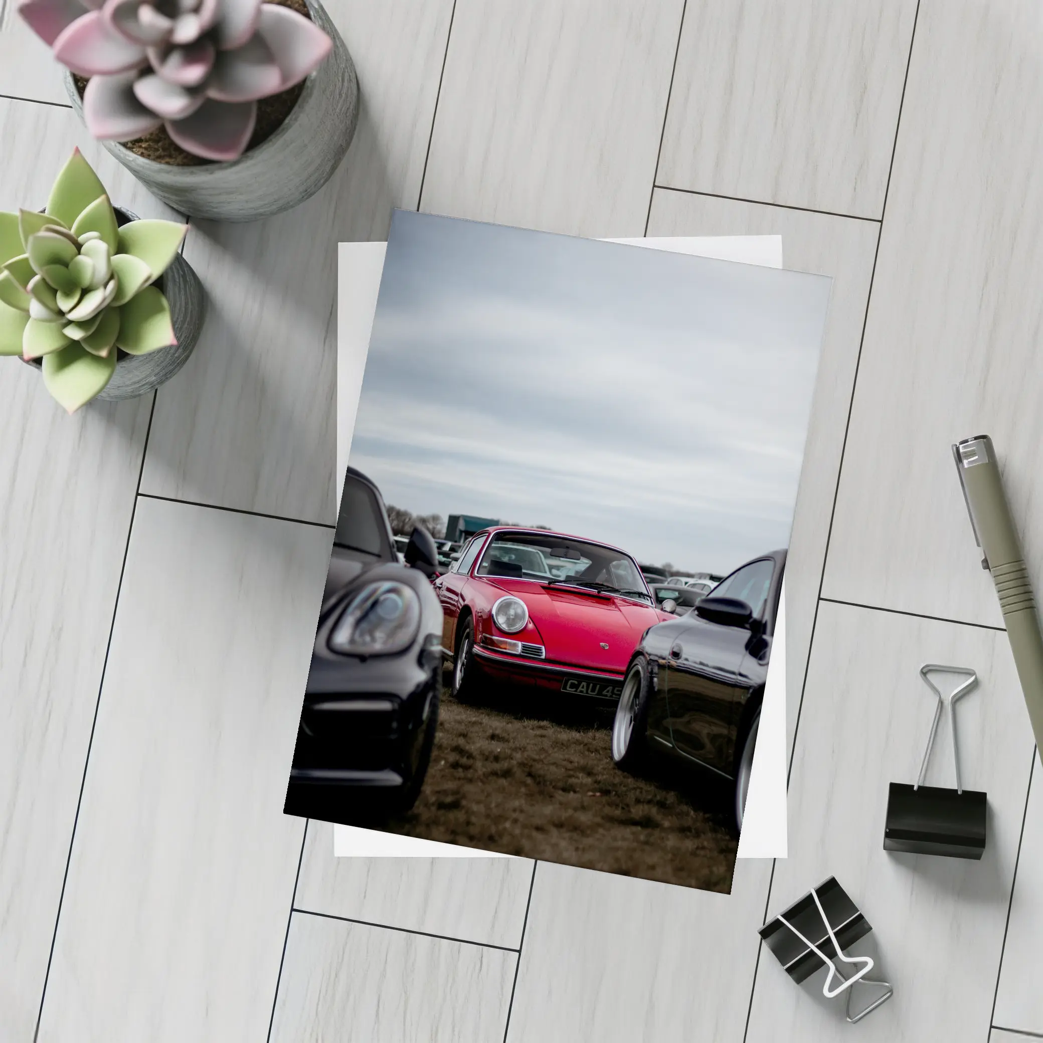 Red Porsche 911 Classic Car Meet Outdoors – Postcards