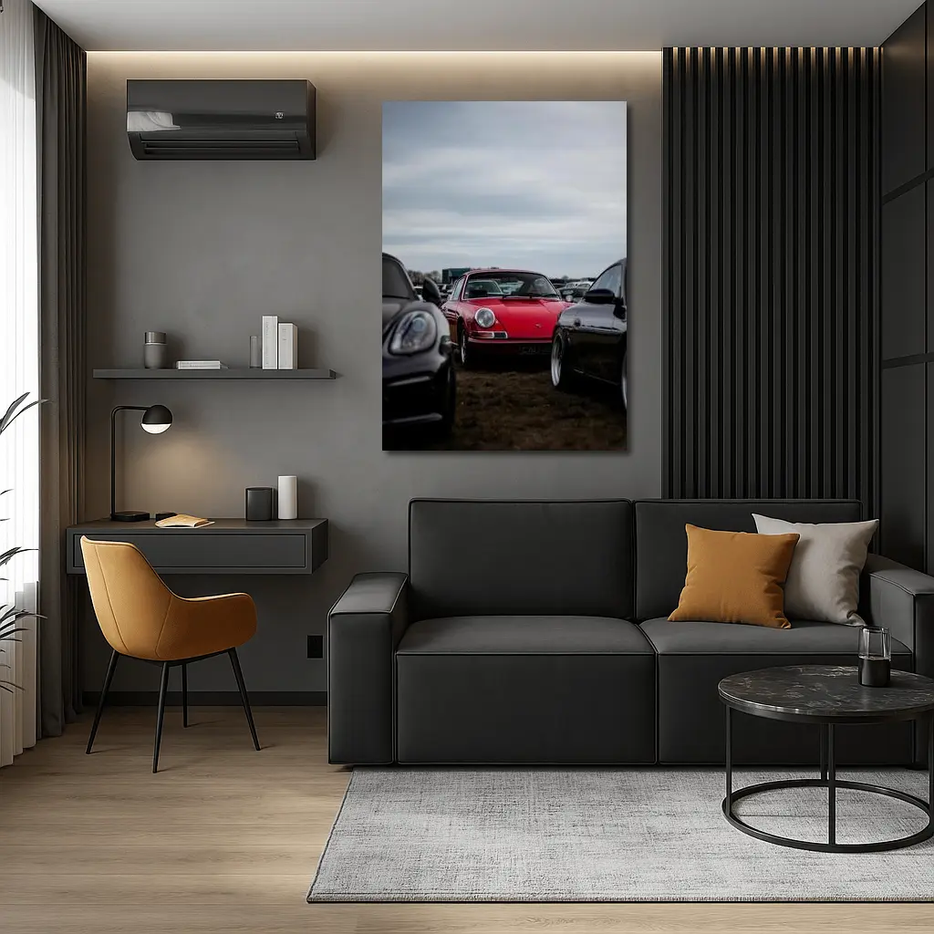 Red Porsche 911 Classic Car Meet Outdoors – Wall Art