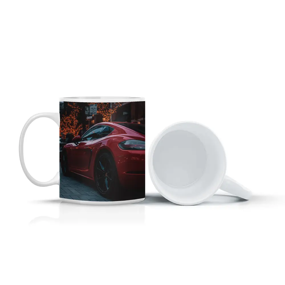 Red Porsche Cayman City Street Night – Mugs